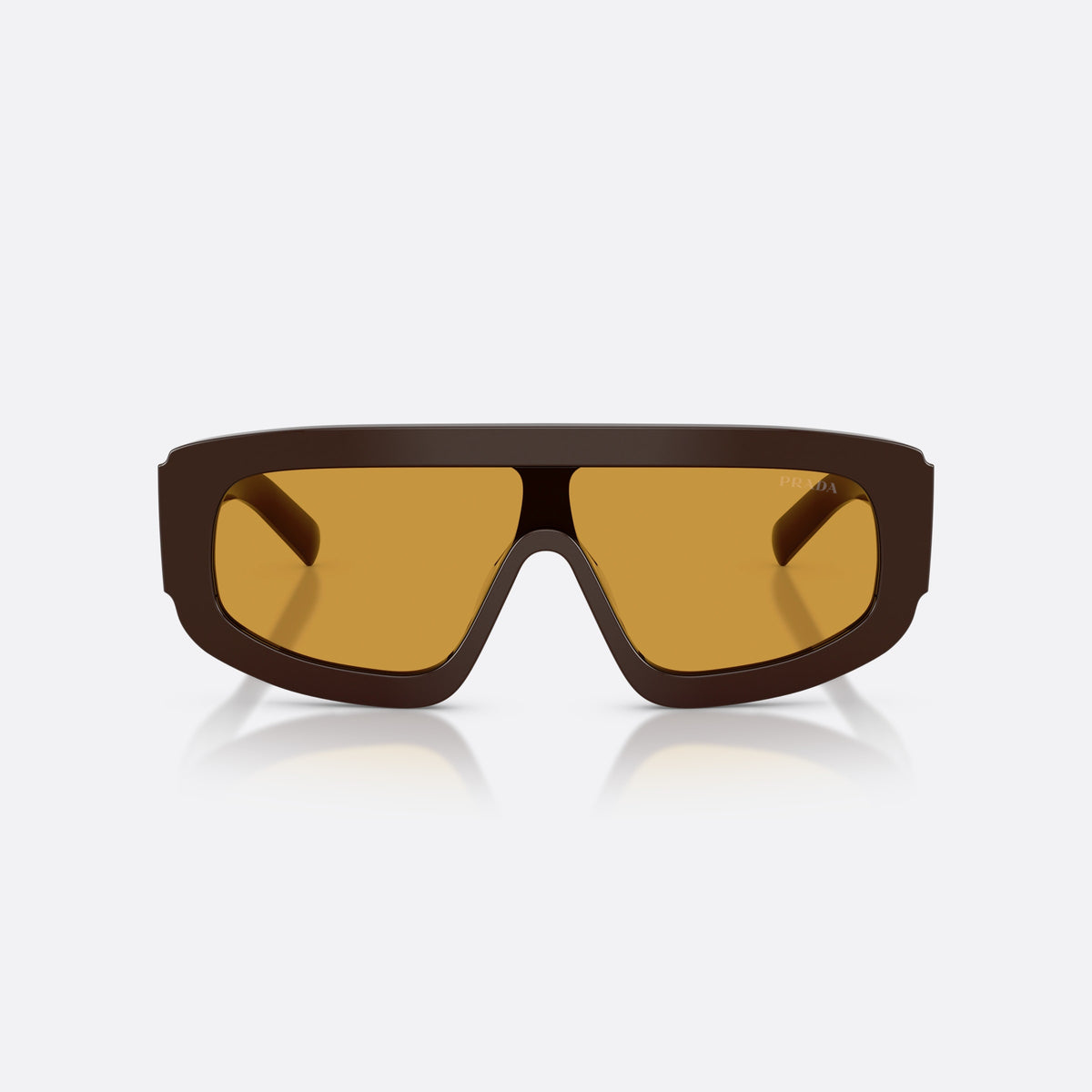 Prada PR D10S 27I50P sunglasses, brown irregular frame for men, brand logo on triangular plaque, front view