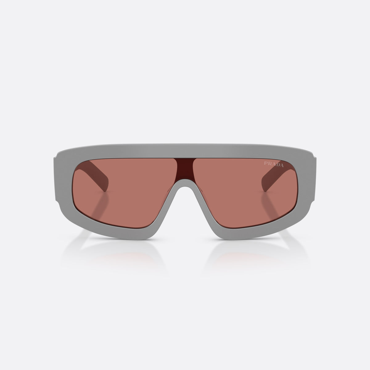 Prada PR D10S 29J80W sunglasses, grey irregular frame for men, integrated single bridge, brand lettering on lens, front view