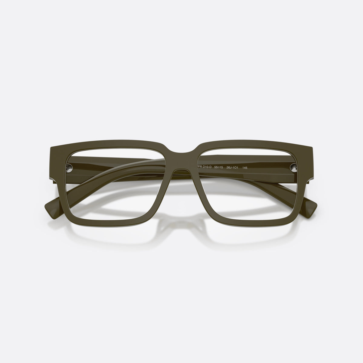 Rame ochelari de vedere Prada PR D10VD 26J1O1, rectangulari verde, pentru bărbați, punte simplă integrată, literele brandului pe brațe, cu brațele pliate