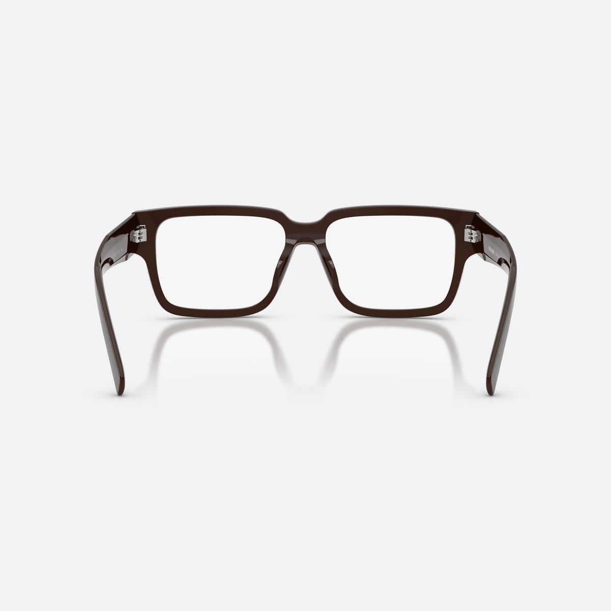 Prada PR D10VD 27I1O1 eyeglasses, brown rectangle frame for men, plain integrated bridge, brand logo on temple, back view