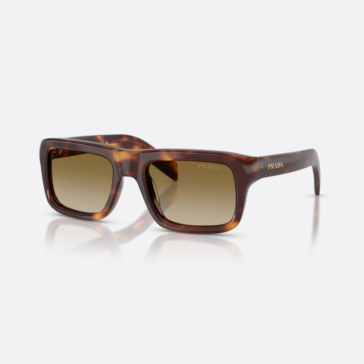 Ochelari de soare Prada PR D11S 15W20U, rectangulari havana, pentru bărbați, punte simplă, literele brandului pe brațe, ramă completă