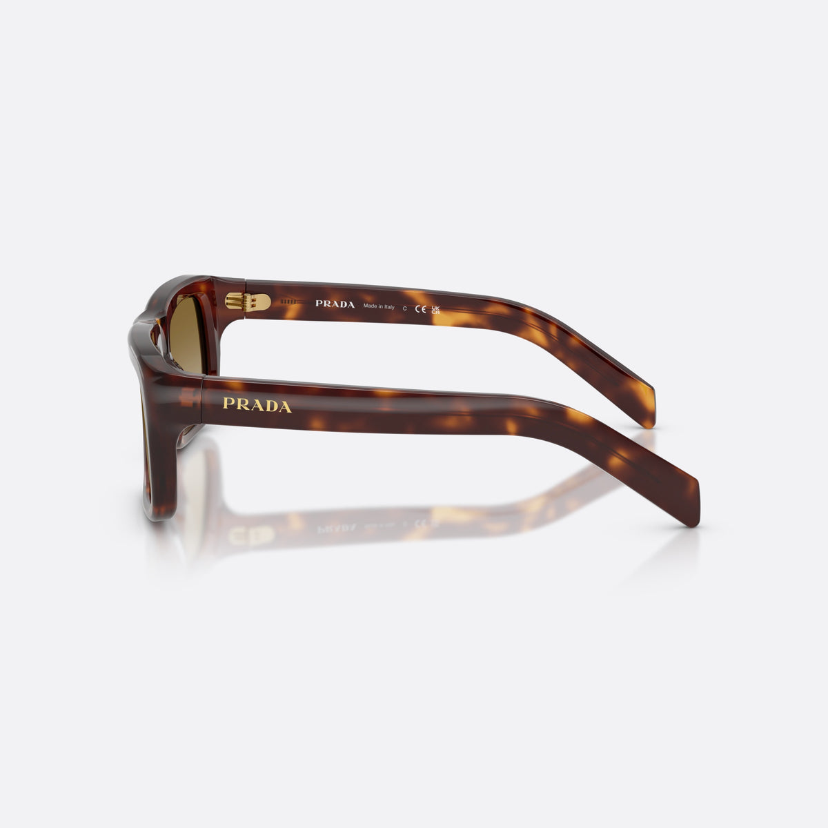Ochelari de soare Prada PR D11S 15W20U, rectangulari havana, pentru bărbați, punte simplă, literele brandului pe brațe, ramă completă, vedere laterală