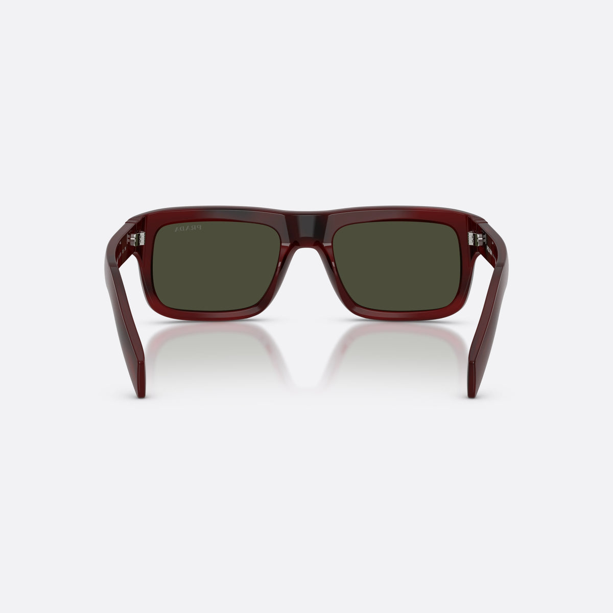 Ochelari de soare Prada PR D11S 25J50X, rectangulari roșu, pentru bărbați, punte simplă integrată, literele brandului pe brațe, vedere din spate