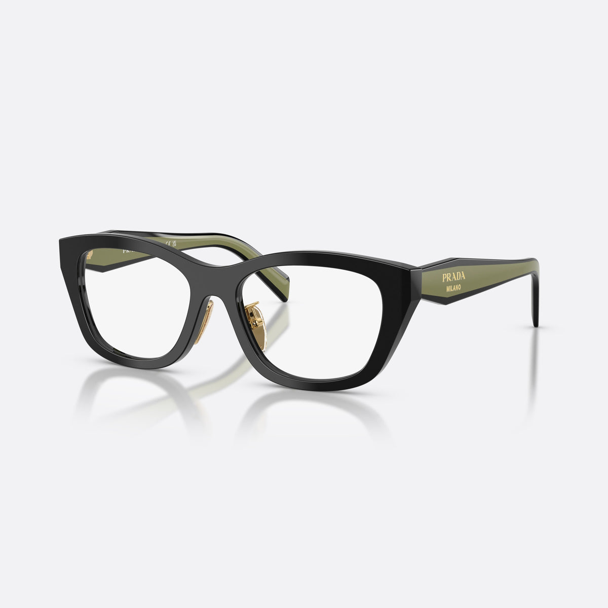 Rame ochelari de vedere Prada PR D11VD 03K1O1, neregulat negru, pentru femei, punte simplă, integrată în ramă, logo al brandului pe braț