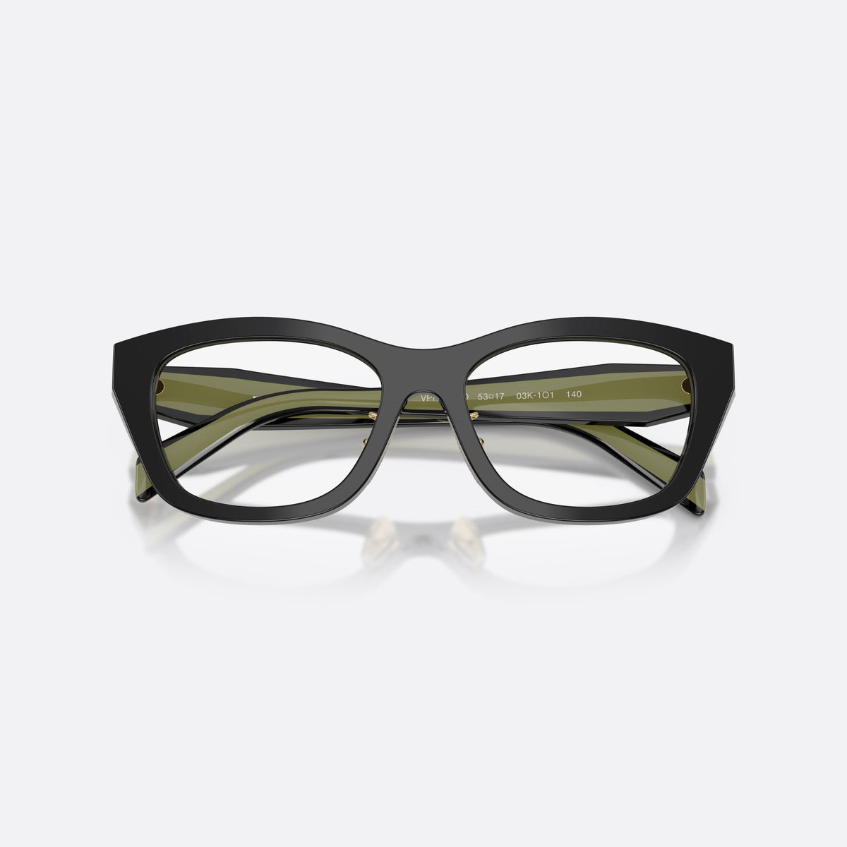 Rame ochelari de vedere Prada PR D11VD 03K1O1, neregulat negru, pentru femei, punte simplă, integrată în ramă, logo al brandului pe braț, cu brațele pliate