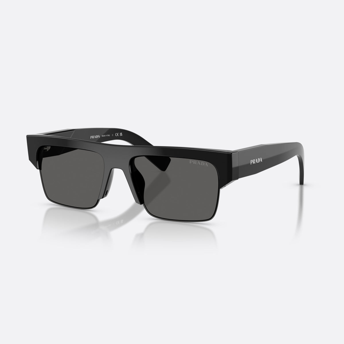 Ochelari de soare Prada PR D12SU 16K20Z, rectangulari negru, pentru bărbați, punte simplă, partea superioară dreaptă, brațe late, conice