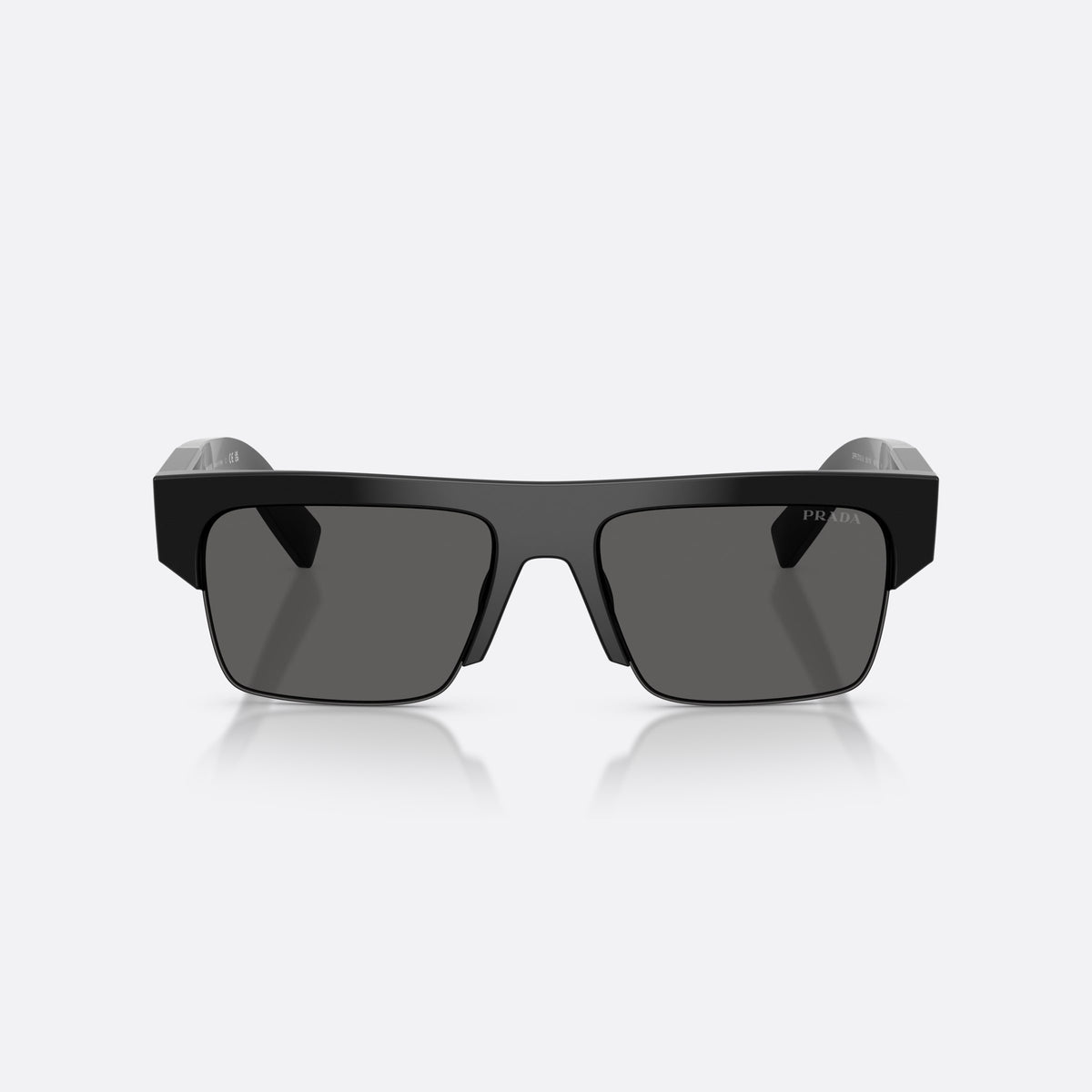 Ochelari de soare Prada PR D12SU 16K20Z, rectangulari negru, pentru bărbați, punte simplă, partea superioară dreaptă, brațe late, conice, vedere din față