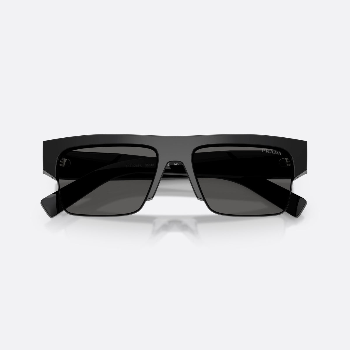 Ochelari de soare Prada PR D12SU 16K20Z, rectangulari negru, pentru bărbați, punte simplă, partea superioară dreaptă, brațe late, conice, cu brațele pliate