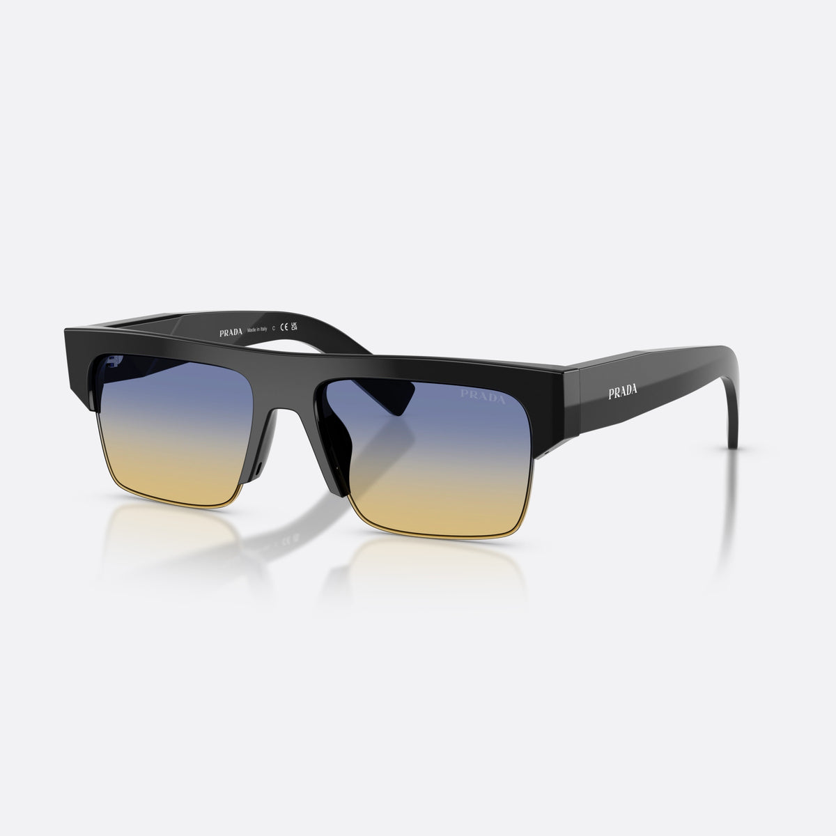 Ochelari de soare Prada PR D12SU 16K50E, rectangulari negru, pentru bărbați, punte simplă, literele brandului pe brațe