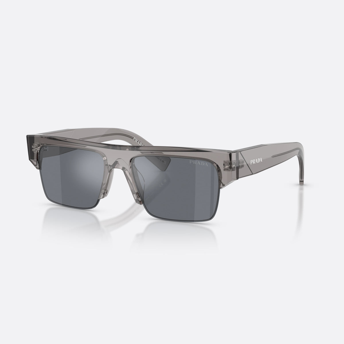 Ochelari de soare Prada PR D12SU 16Z30Z, rectangulari gri, pentru bărbați, punte dublă simplă, logo al brandului pe lentilă