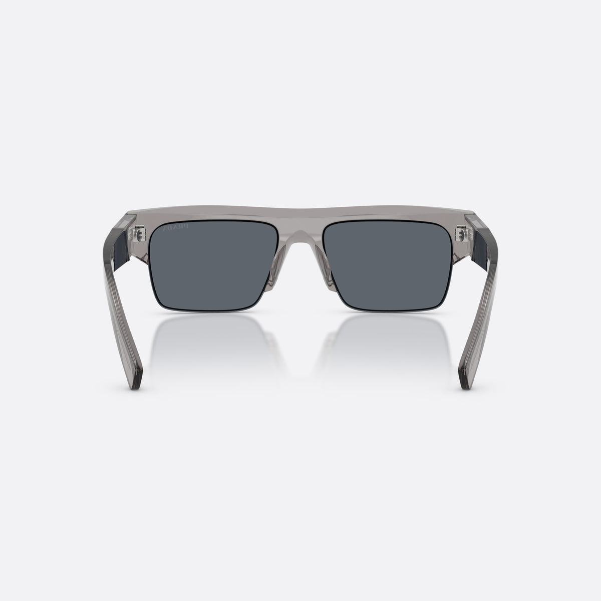 Ochelari de soare Prada PR D12SU 16Z30Z, rectangulari gri, pentru bărbați, punte dublă simplă, logo al brandului pe lentilă, vedere din spate