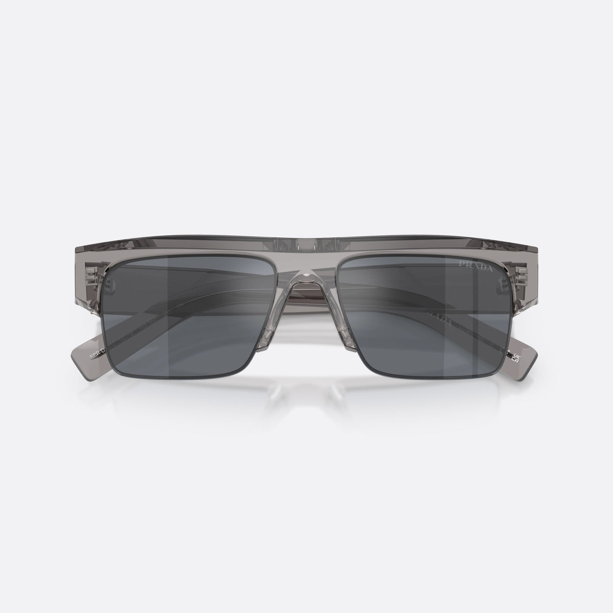 Ochelari de soare Prada PR D12SU 16Z30Z, rectangulari gri, pentru bărbați, punte dublă simplă, logo al brandului pe lentilă, cu brațele pliate