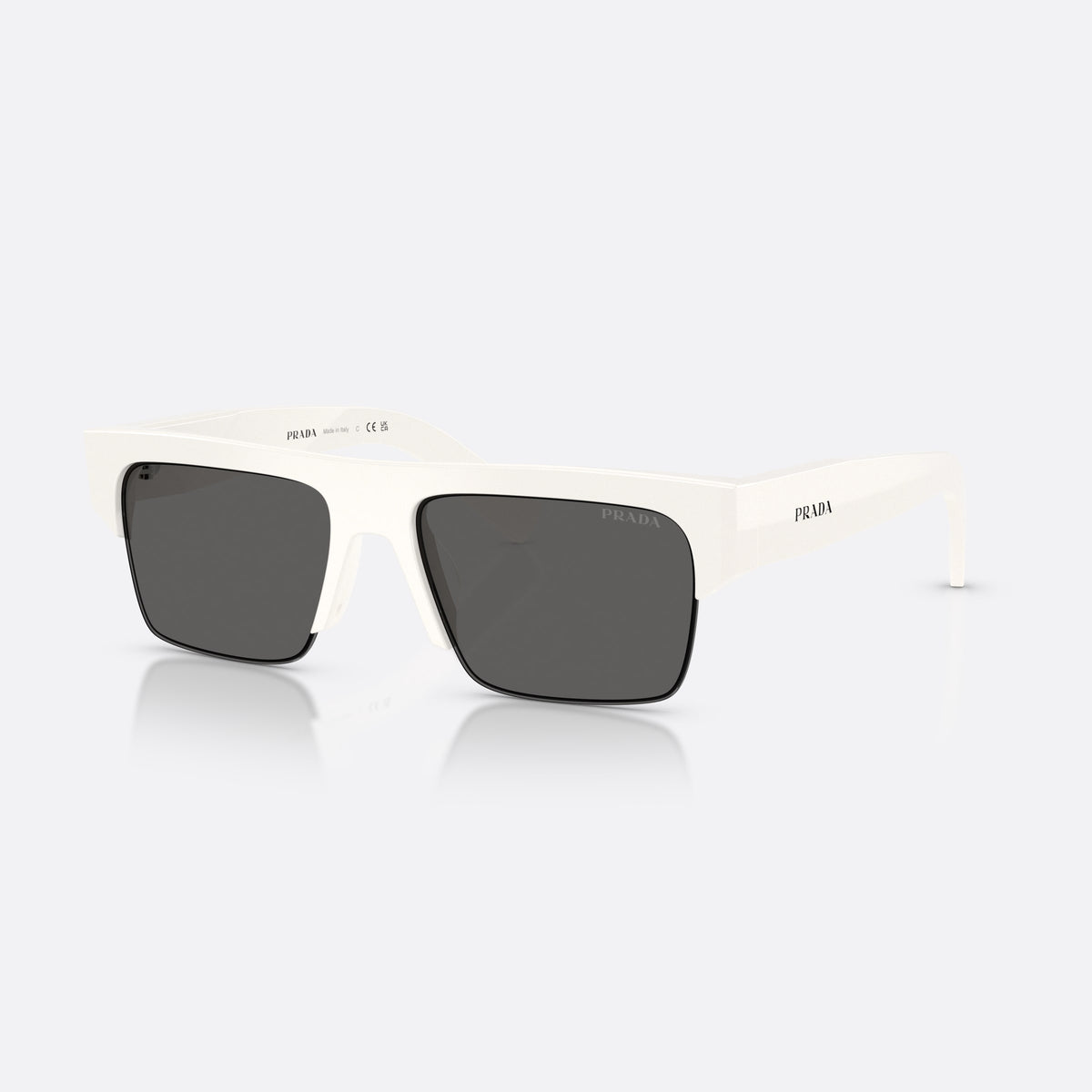 Ochelari de soare Prada PR D12SU 46120Z, rectangulari alb, pentru bărbați, punte simplă integrată, literele brandului pe brațe