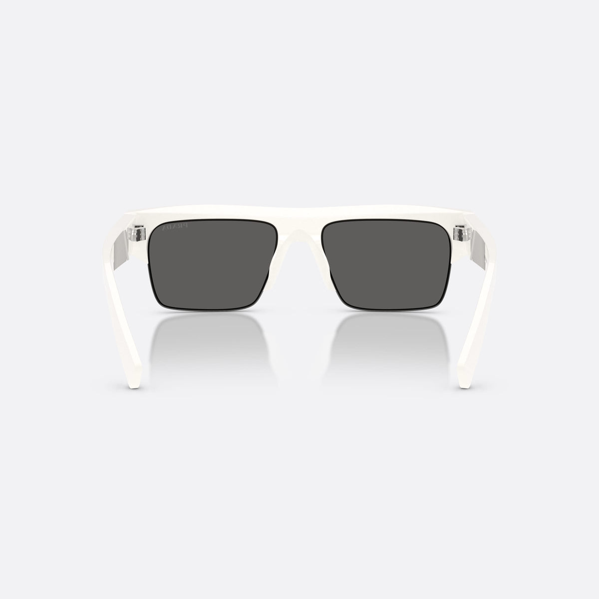 Ochelari de soare Prada PR D12SU 46120Z, rectangulari alb, pentru bărbați, punte simplă integrată, literele brandului pe brațe, vedere din spate