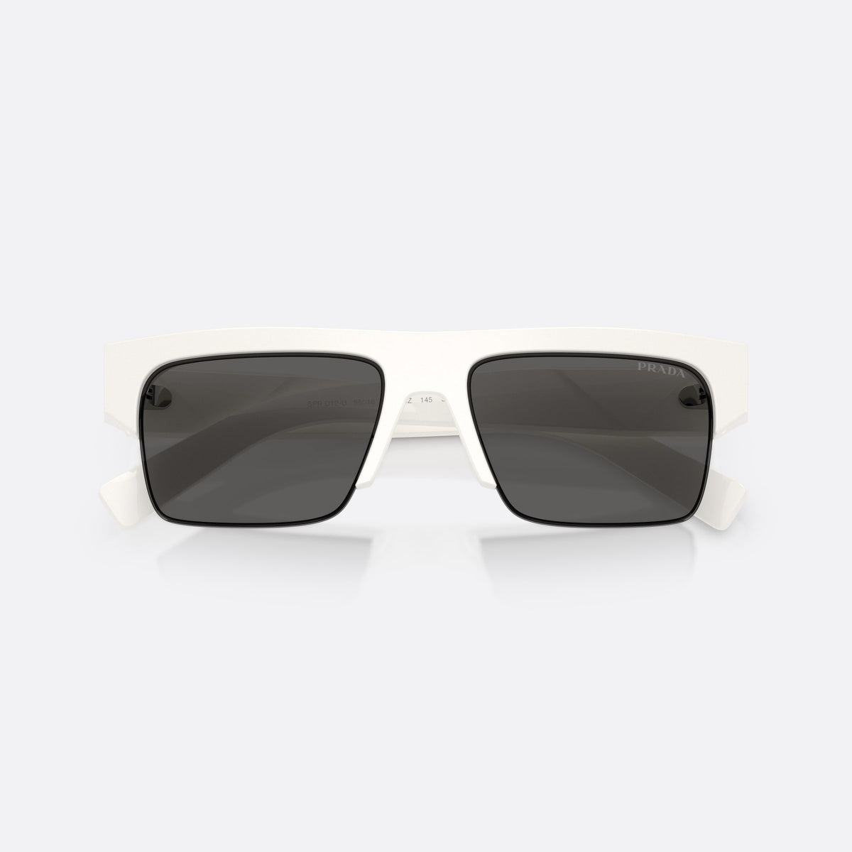 Ochelari de soare Prada PR D12SU 46120Z, rectangulari alb, pentru bărbați, punte simplă integrată, literele brandului pe brațe, cu brațele pliate