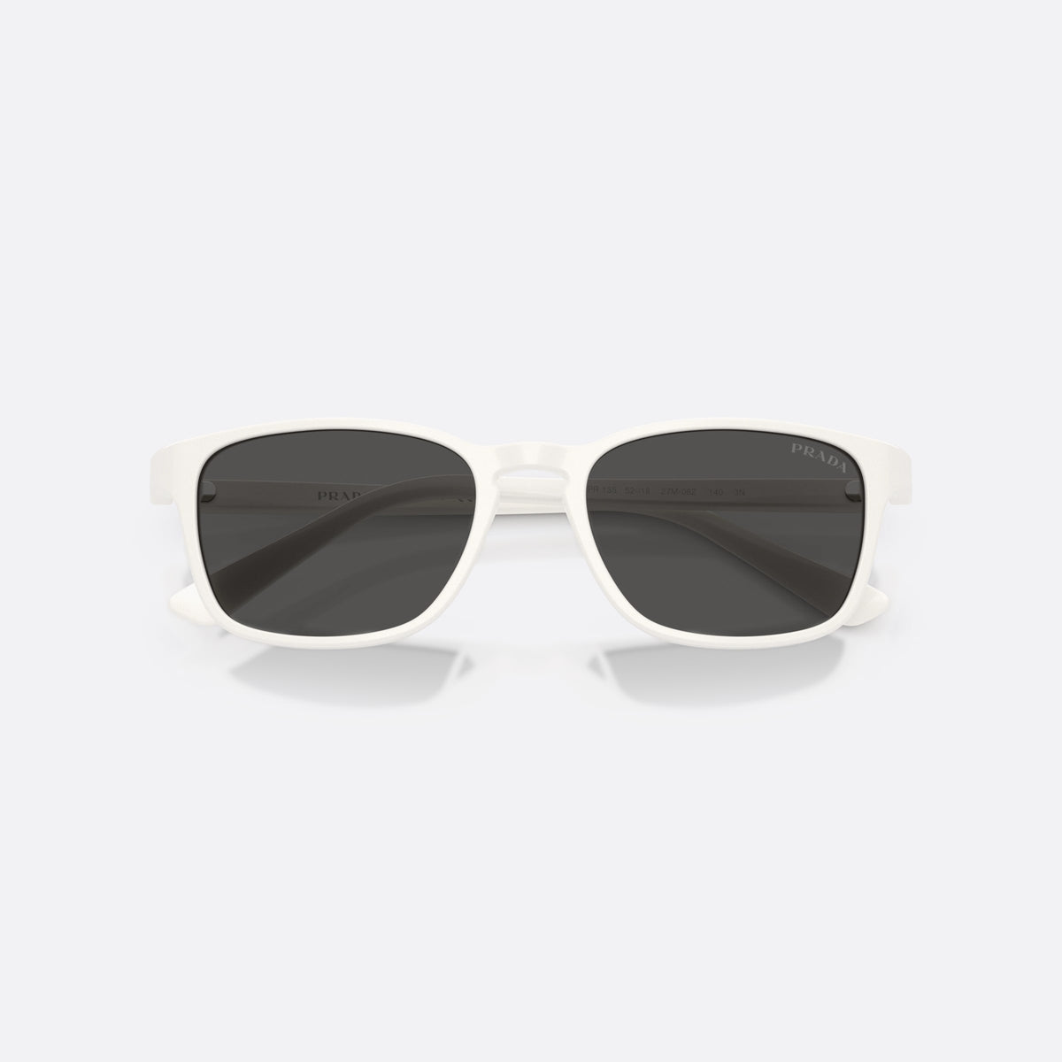 Prada PR D13SU 27M08Z sunglasses, white pillow frame for men, brand lettering on the temples, slim tapered temples, folded