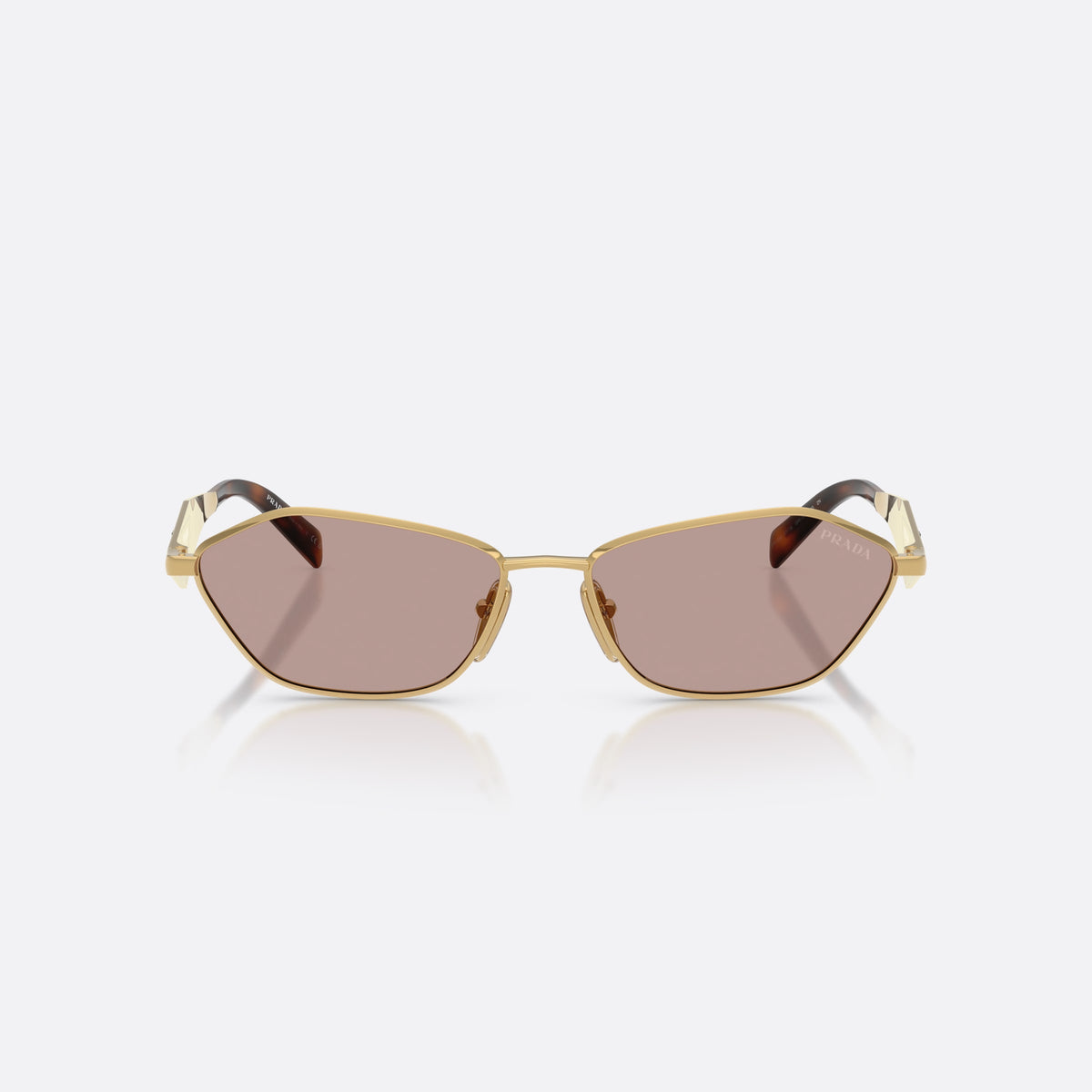 Ochelari de soare Prada PR D50S 5AK20I, neregulat auriu, pentru femei, punte metalică simplă, logo-ul brandului pe brațe, vedere din față