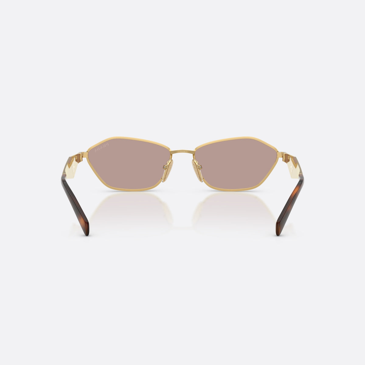 Ochelari de soare Prada PR D50S 5AK20I, neregulat auriu, pentru femei, punte metalică simplă, logo-ul brandului pe brațe, vedere din spate