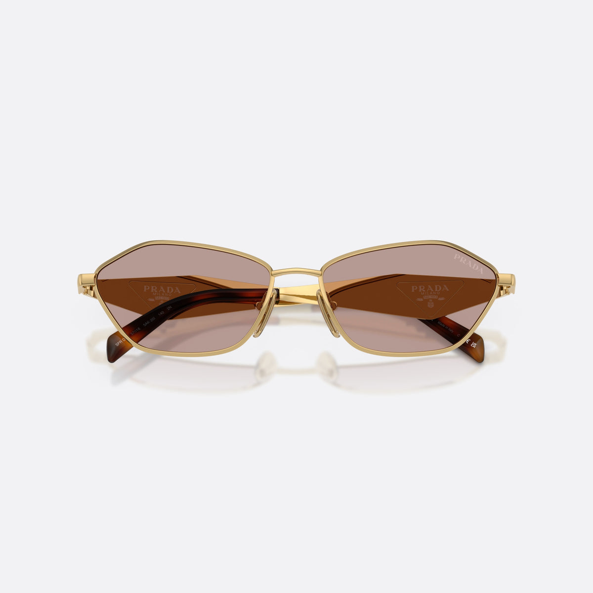 Ochelari de soare Prada PR D50S 5AK20I, neregulat auriu, pentru femei, punte metalică simplă, logo-ul brandului pe brațe, cu brațele pliate