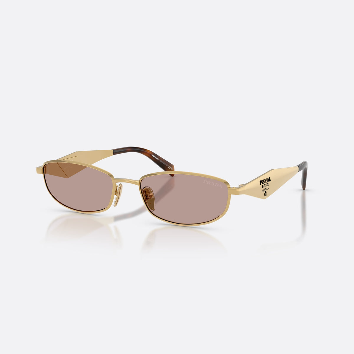 Ochelari de soare Prada PR D51S 5AK20I, ovali auriu, pentru femei, punte metalică simplă, literele brandului pe brațe