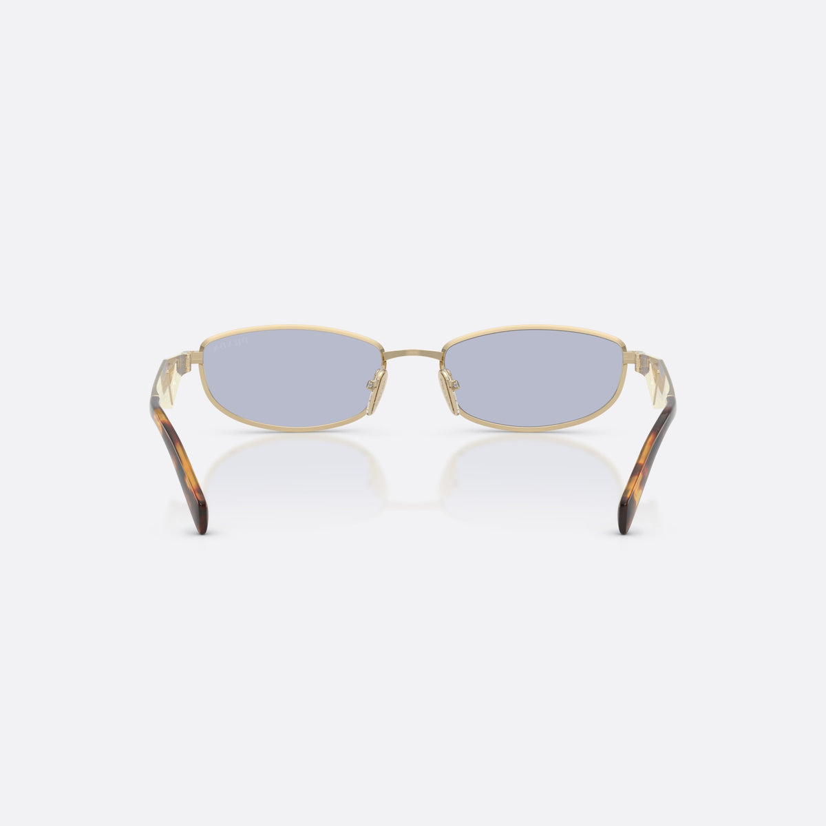 Ochelari de soare Prada PR D51S ZVN30X, ovali auriu, pentru femei, punte metalică simplă, placă cu logo-ul brandului pe brațe, vedere din spate