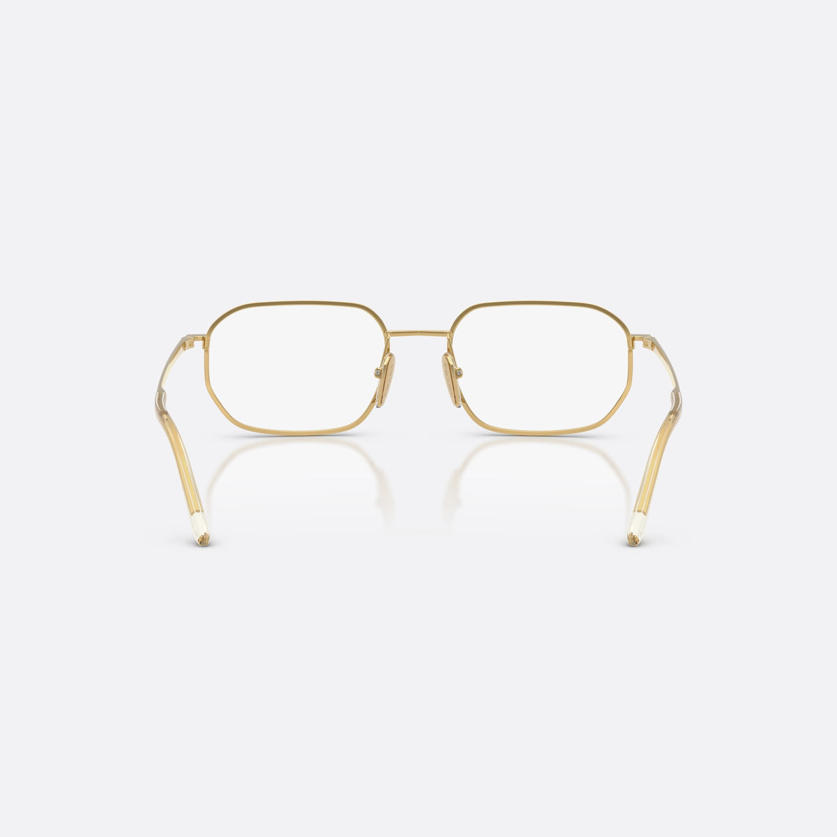 Rame ochelari de vedere Prada PR D51V 5AK1O1, neregulat auriu, pentru bărbați, punte simplă din metal, literele brandului pe brațe, vedere din spate