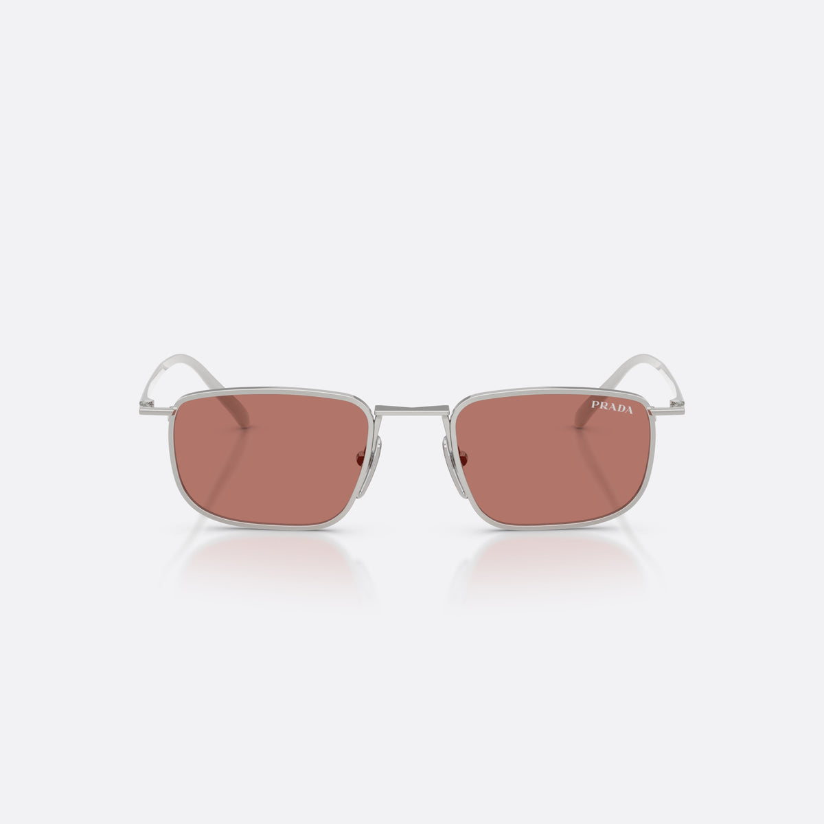 Prada PR D52S 1BC80W sunglasses, silver pillow frame for men, double bridge with metal connector, slim straight temples, front view