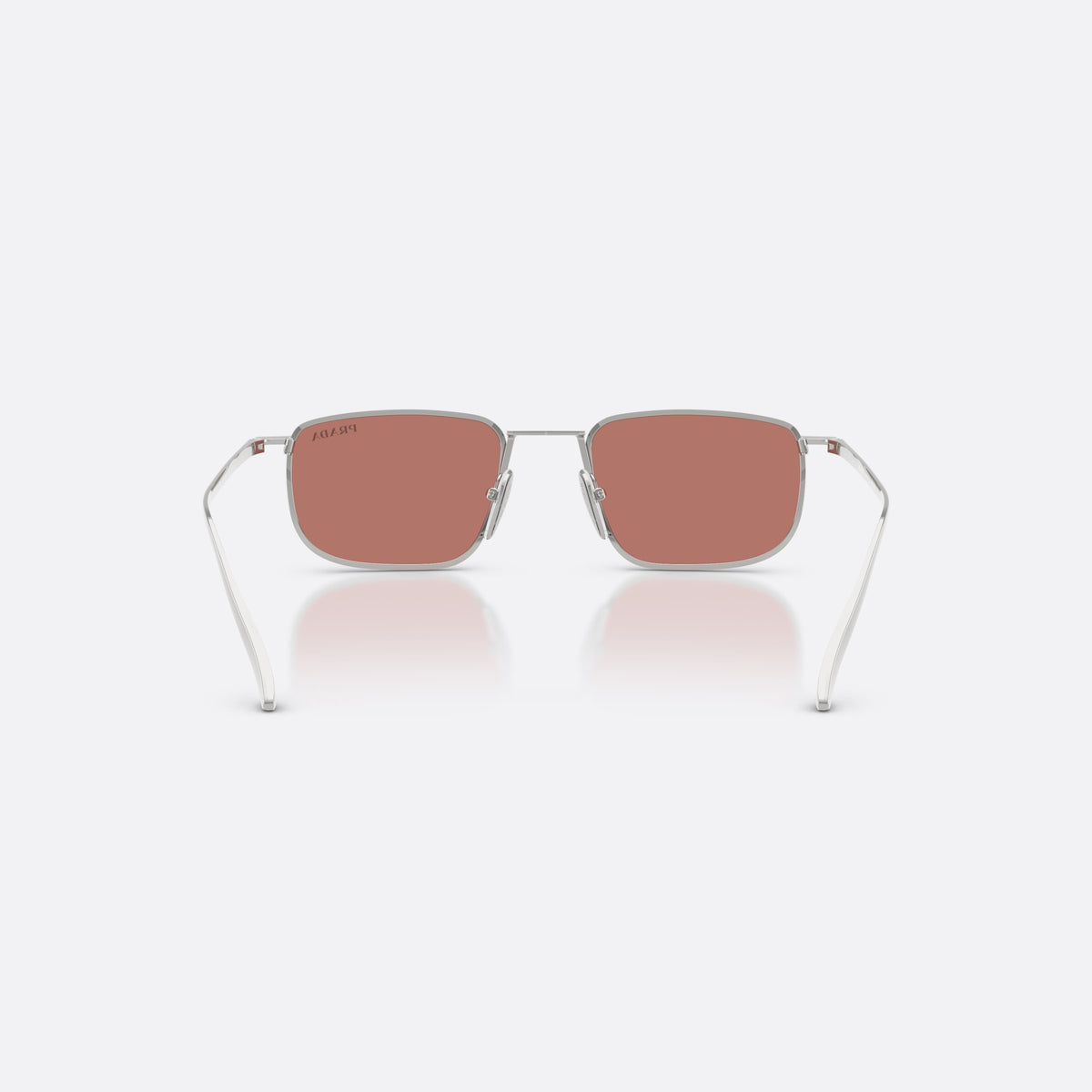 Prada PR D52S 1BC80W sunglasses, silver pillow frame for men, double bridge with metal connector, slim straight temples, back view