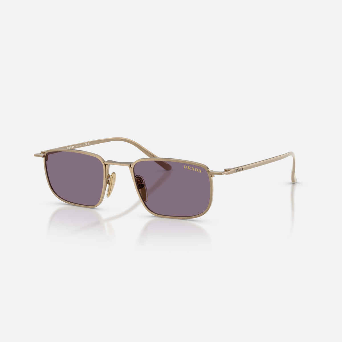 Prada PR D52S 7OE70W sunglasses, brown pillow frame for men, plain metal bridge, brand lettering on temples