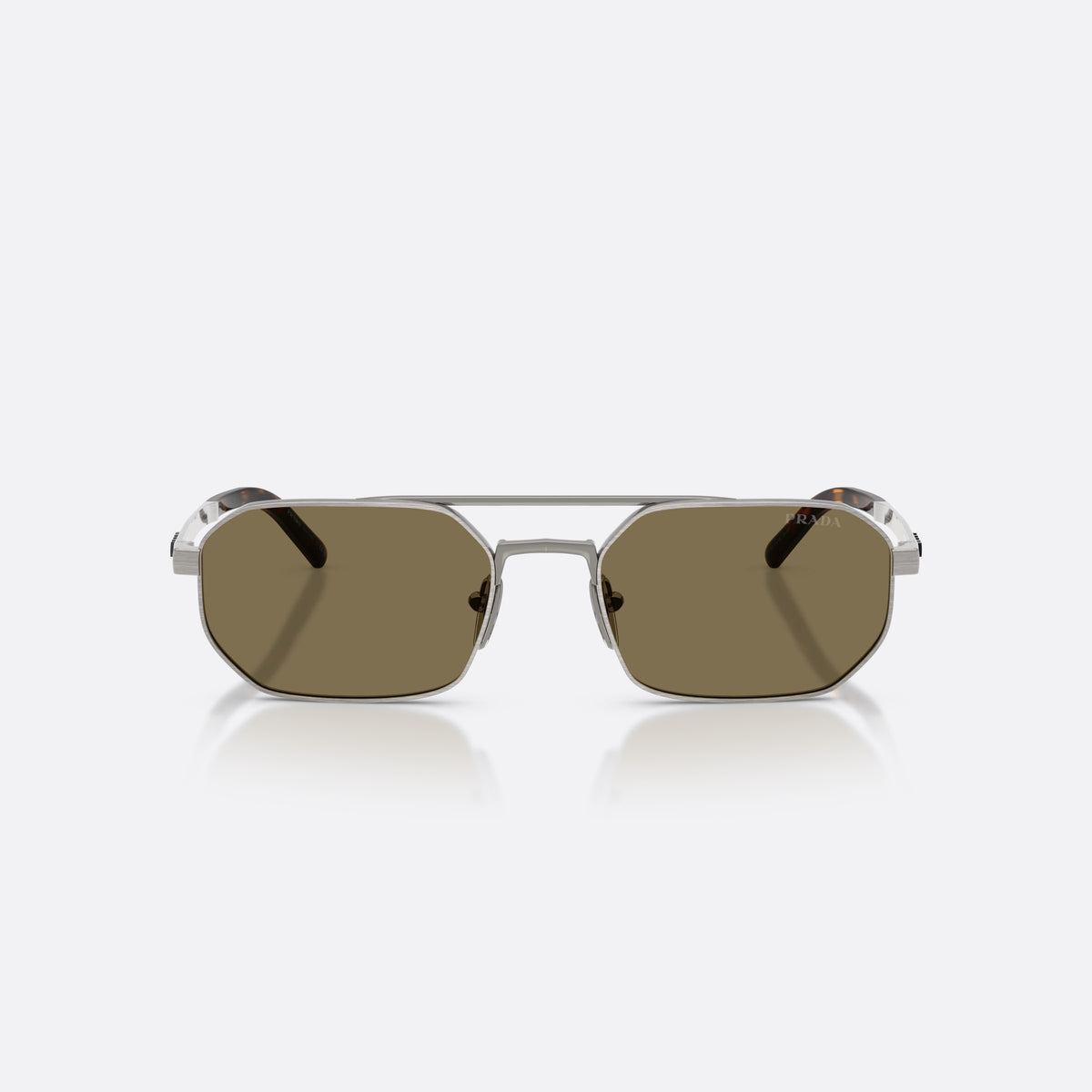 Ochelari de soare Prada PR D53S 23J90F, neregulat gri, pentru bărbați, punte dublă, logo al brandului pe braț, vedere din față
