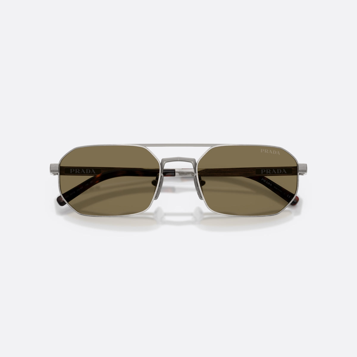 Ochelari de soare Prada PR D53S 23J90F, neregulat gri, pentru bărbați, punte dublă, logo al brandului pe braț, cu brațele pliate