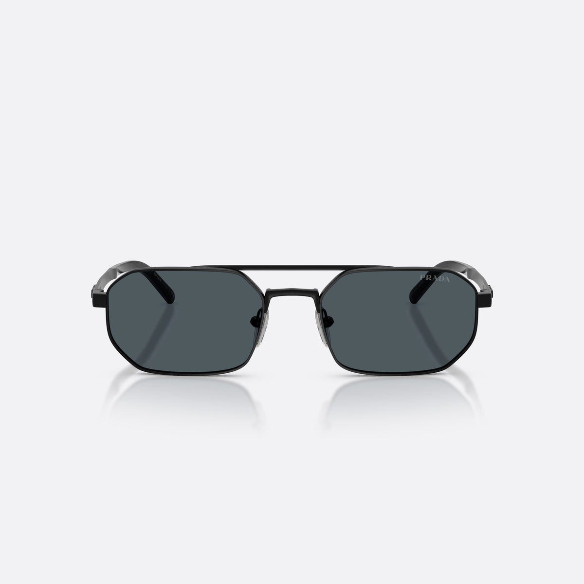 Prada PR D53S 7AB70B sunglasses, black irregular frame for men, double bridge with metal top bar, front view