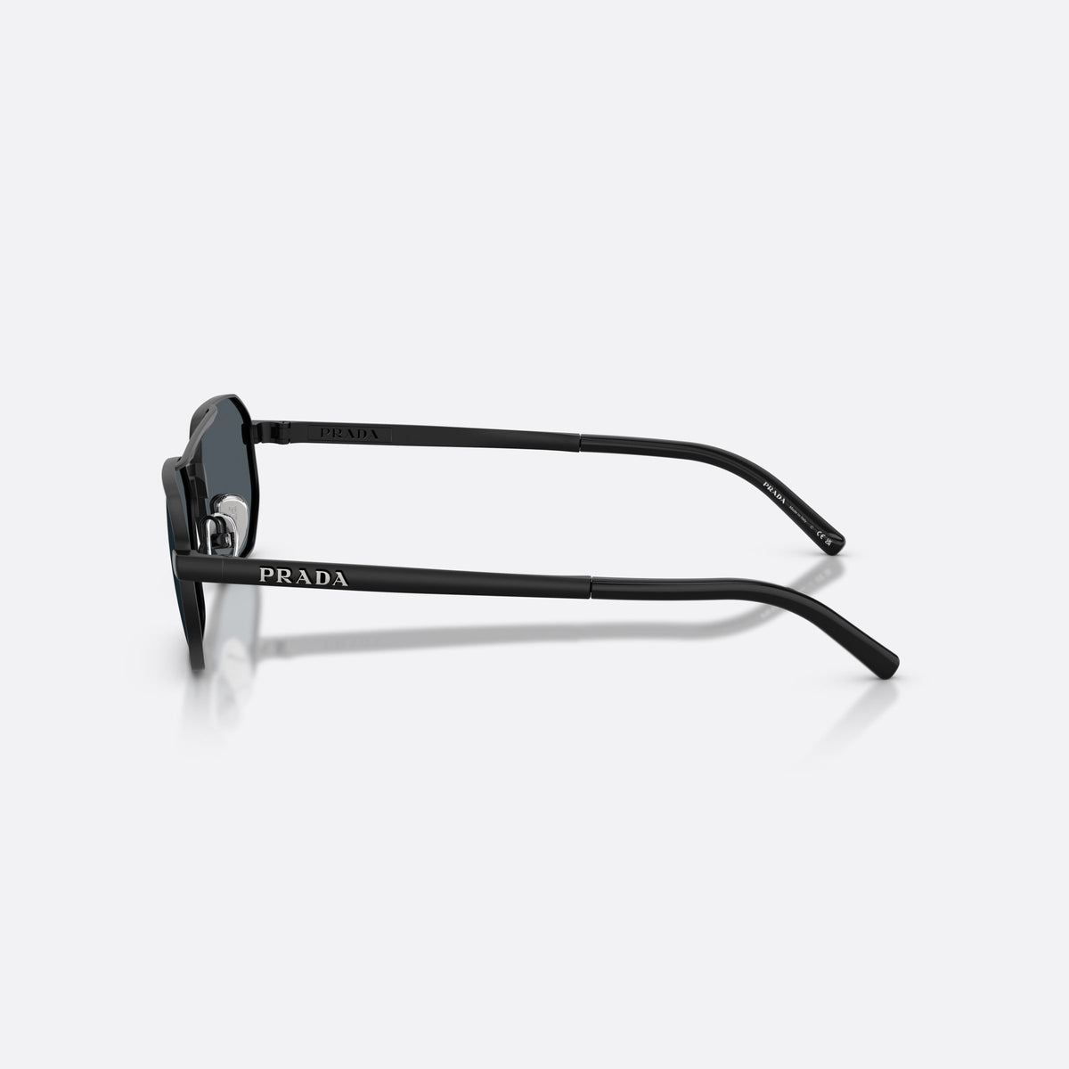 Prada PR D53S 7AB70B sunglasses, black irregular frame for men, double bridge with metal top bar, side view