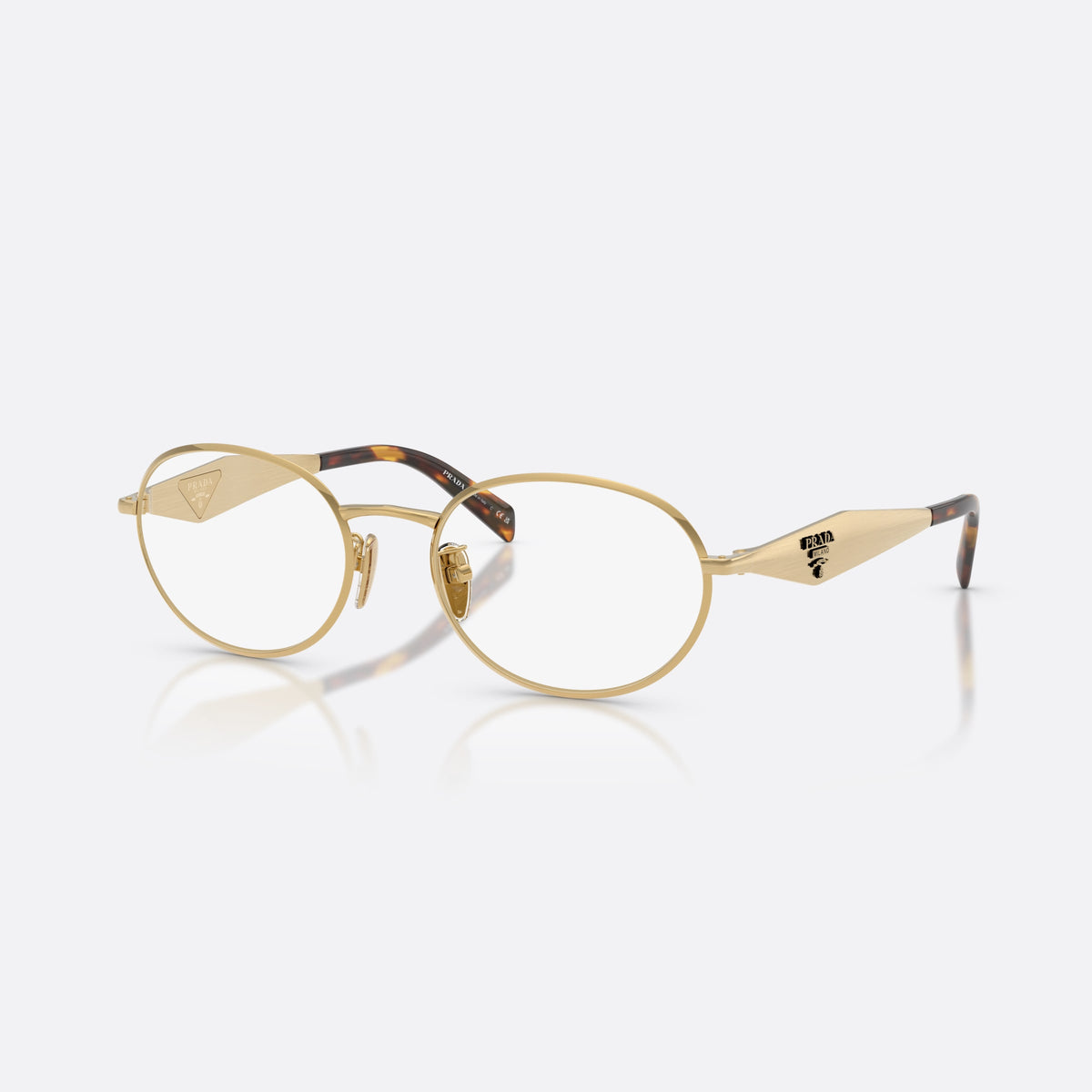Rame ochelari de vedere Prada PR D53VD 24J1O1, ovali auriu, pentru femei, punte metalică simplă, placă triunghiulară pe braț