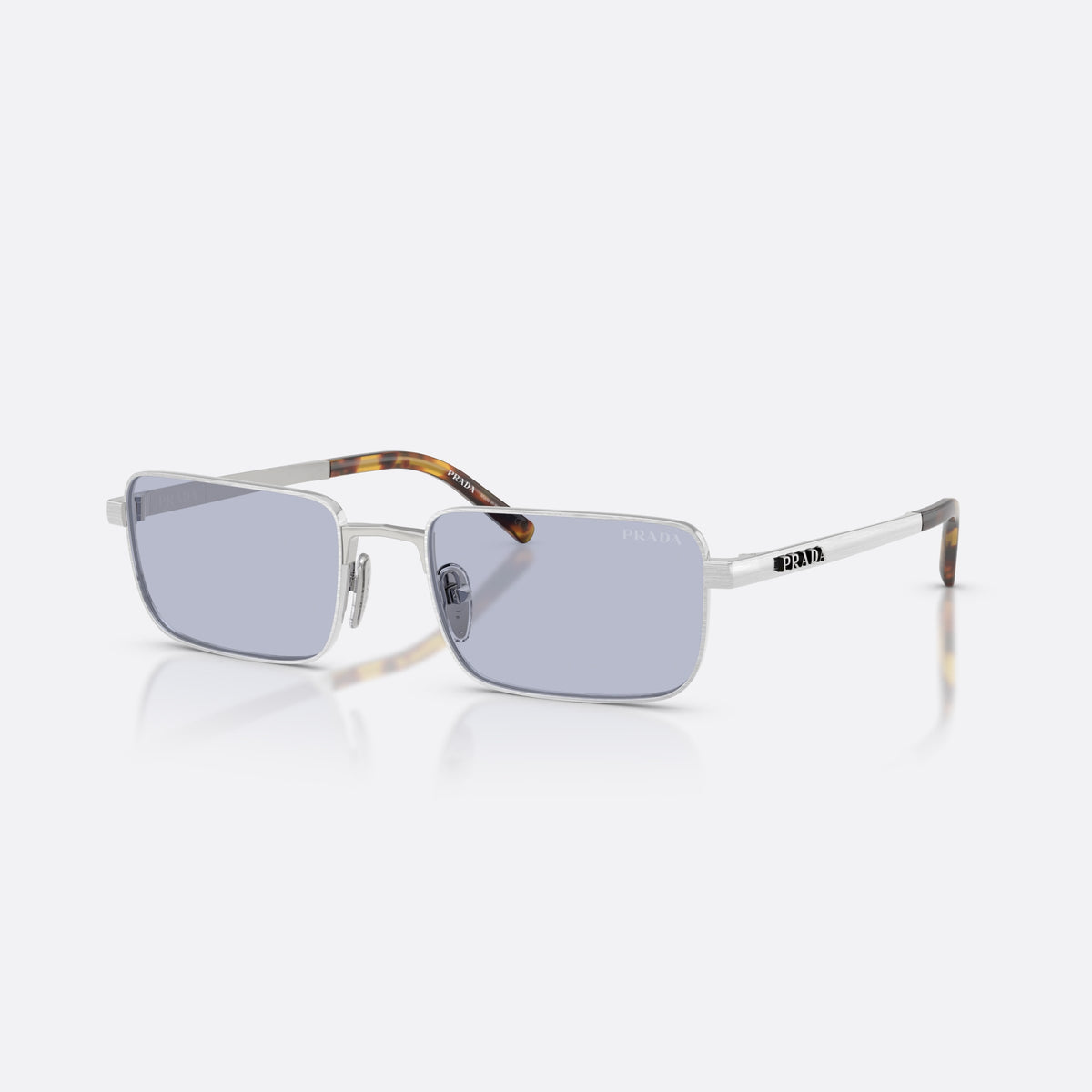 Prada PR D54S 04K30X sunglasses, silver rectangle frame for men, plain metal bridge, brand lettering on temples