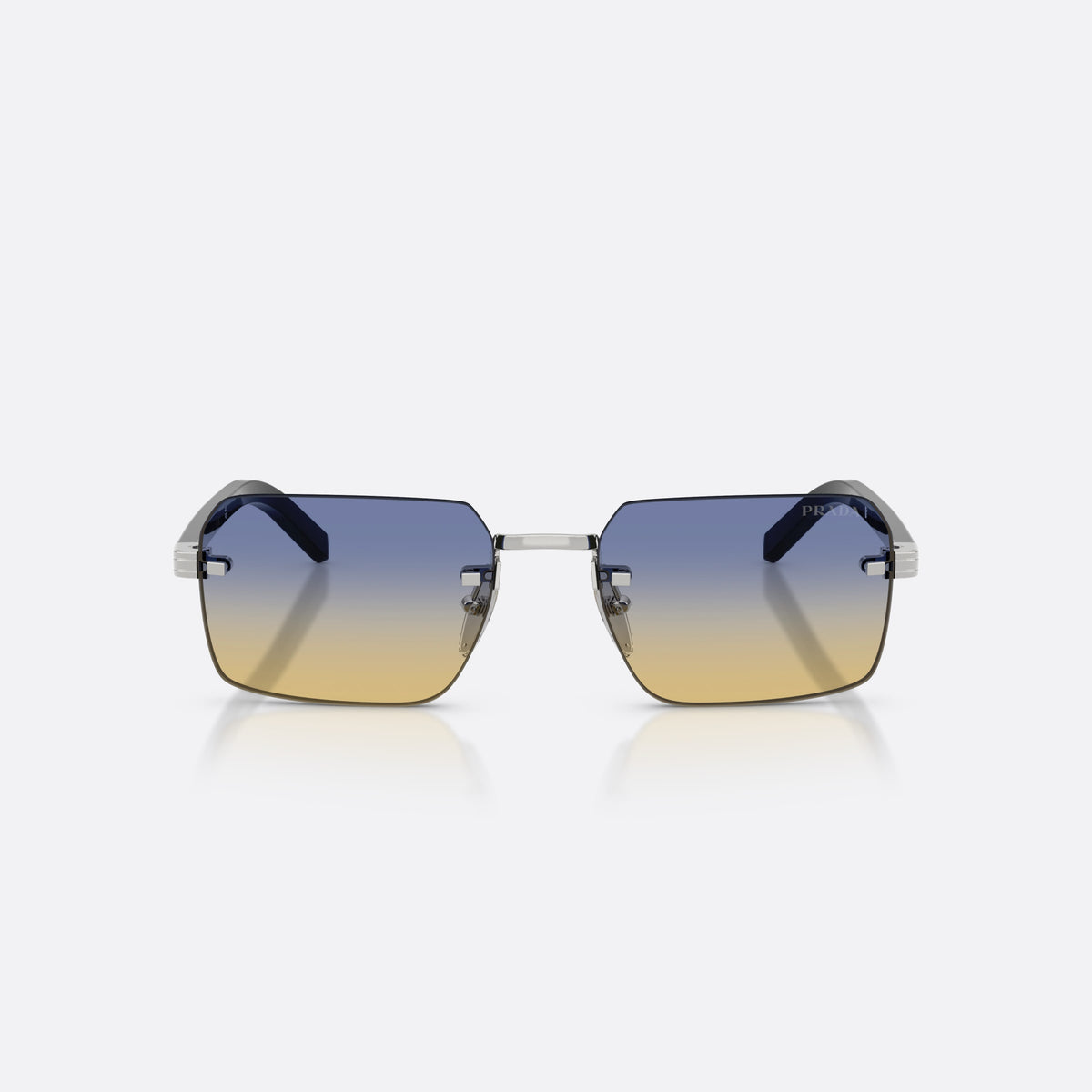 Prada PR D55S 1BC50E sunglasses, silver rectangle frame for men, plain metal bridge, brand lettering on temples, front view