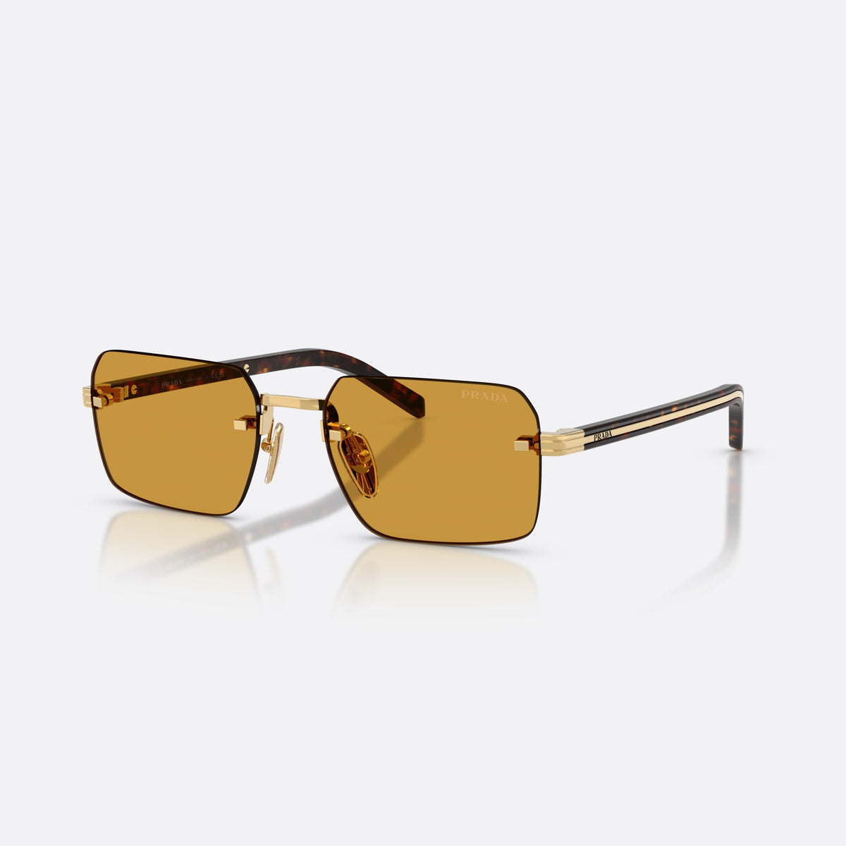 Ochelari de soare Prada PR D55S 5AK50P, rectangulari auriu, pentru bărbați, punte metalică simplă, literele brandului pe brațe
