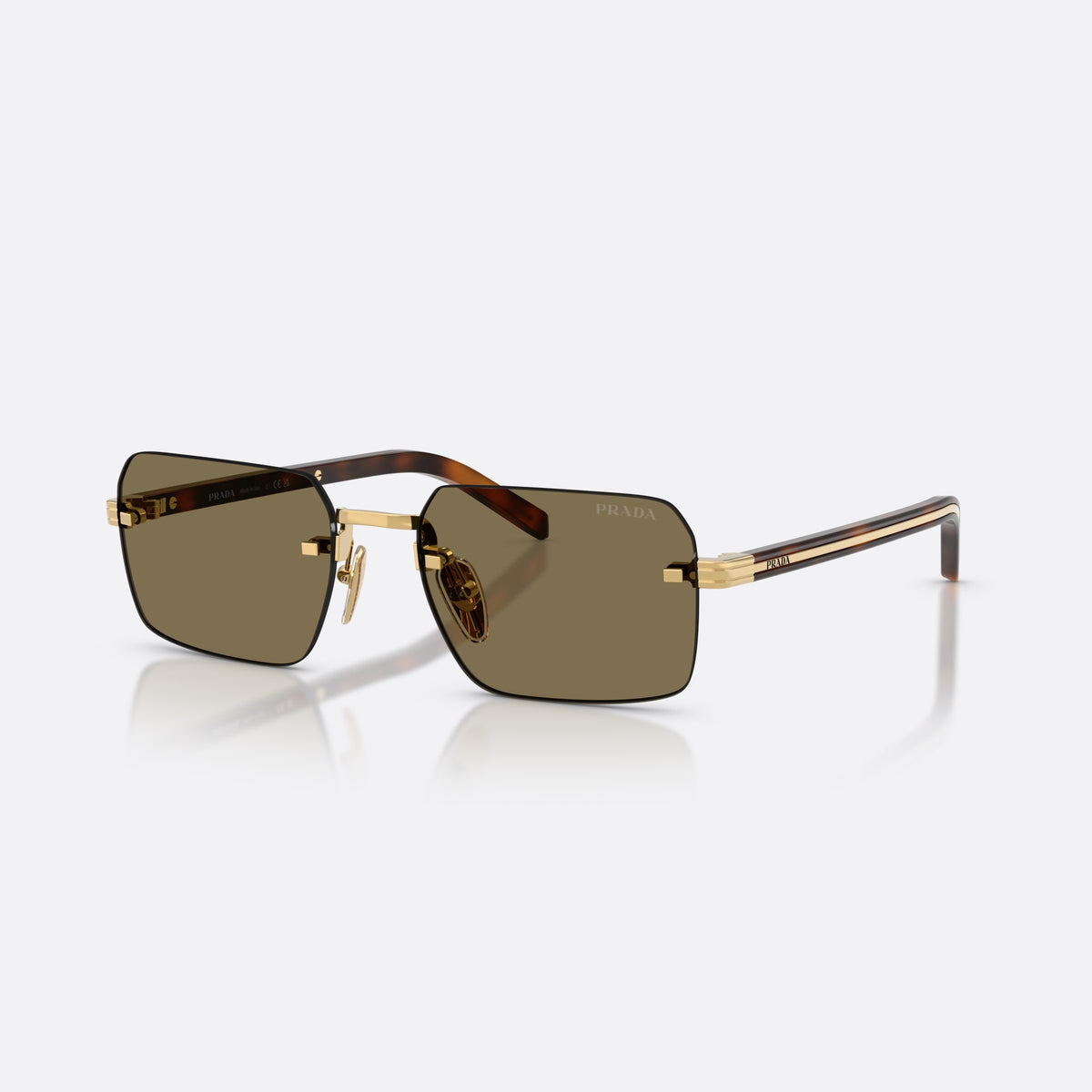 Ochelari de soare Prada PR D55S 5AK90F, rectangulari auriu, pentru bărbați, punte metalică simplă, literele brandului pe brațe