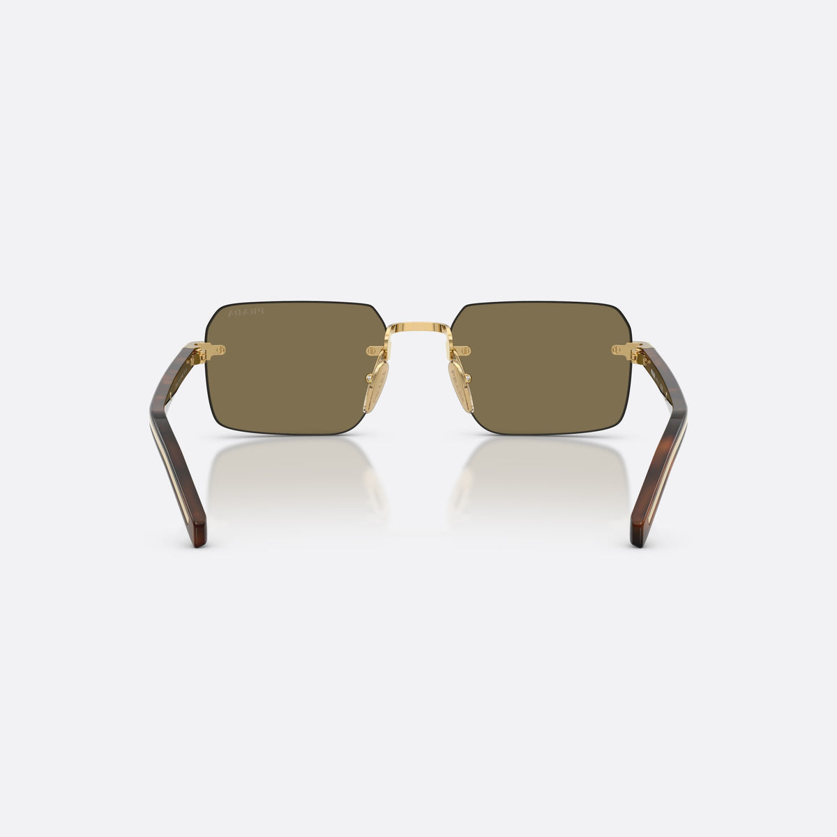 Ochelari de soare Prada PR D55S 5AK90F, rectangulari auriu, pentru bărbați, punte metalică simplă, literele brandului pe brațe, vedere din spate