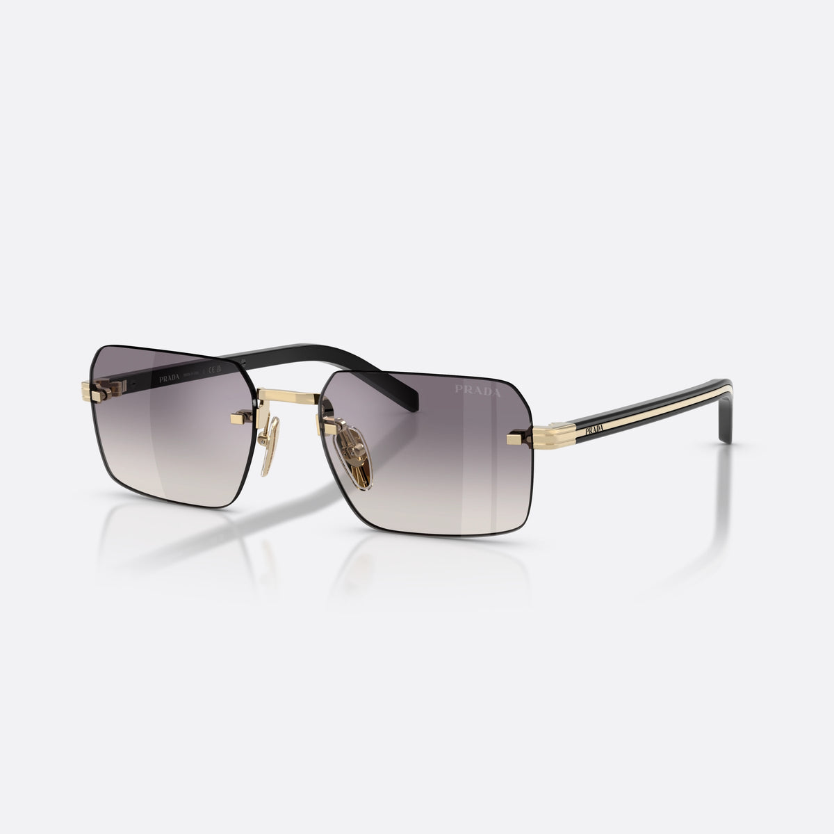 Prada PR D55S ZVN60W sunglasses, gold rectangle frame for men, plain metal bridge, brand lettering on temples