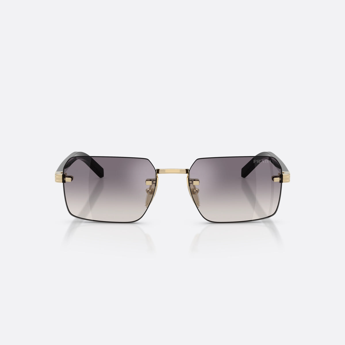 Prada PR D55S ZVN60W sunglasses, gold rectangle frame for men, plain metal bridge, brand lettering on temples, front view