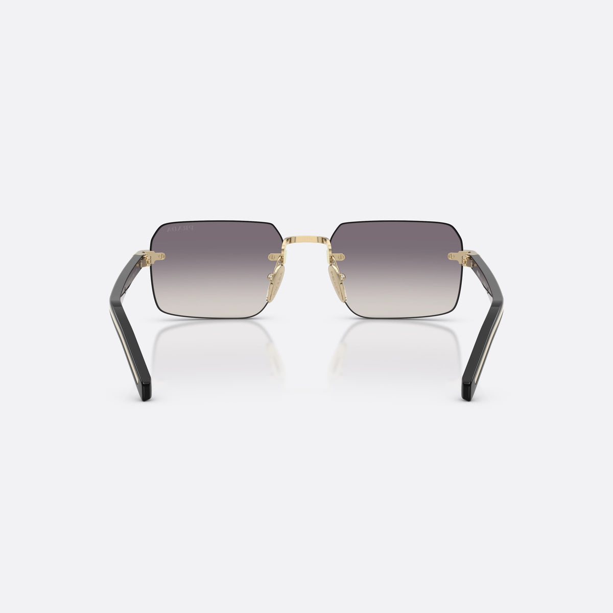 Prada PR D55S ZVN60W sunglasses, gold rectangle frame for men, plain metal bridge, brand lettering on temples, back view