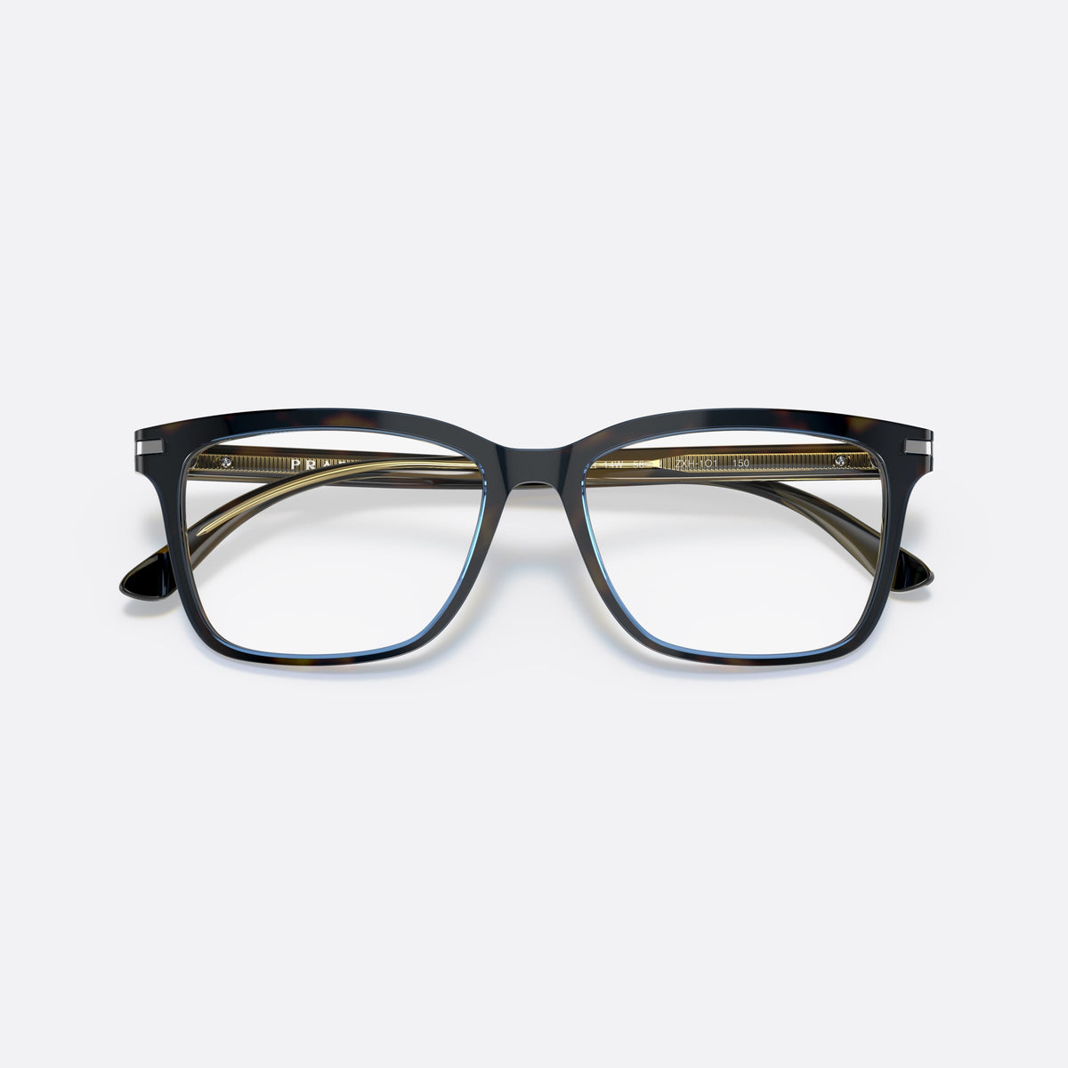 Prada PRADA PR 14WV ZXH-1O1 C eyeglasses, havana geometric frame for men, plain saddle style bridge, brand lettering on temples, folded