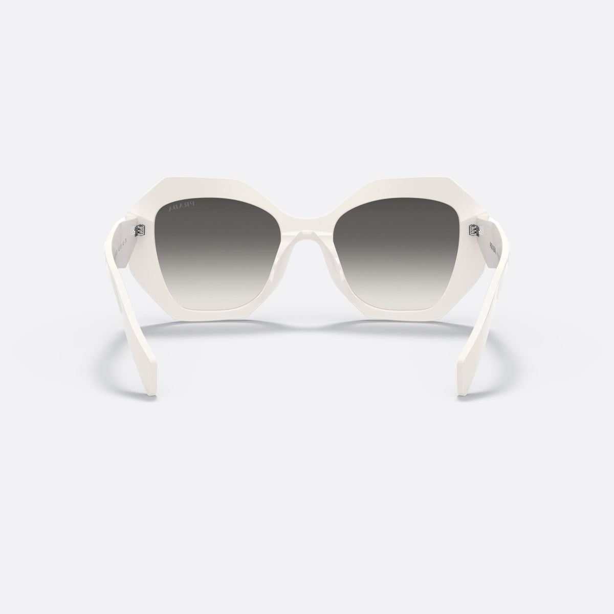 Prada PRADA PR 16WS 142-130 sunglasses, white butterfly frame for women, integrated plain bridge, brand lettering on temples, back view