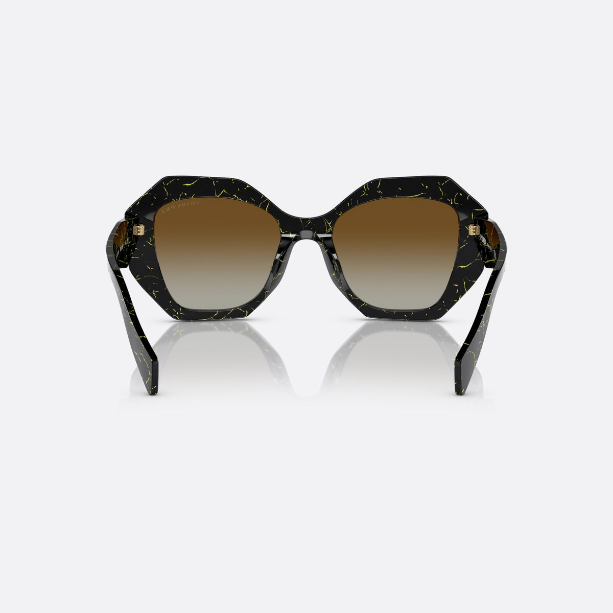 Prada PRADA PR 16WS 19D-6E1 sunglasses, black butterfly frame for women, plain integrated bridge, brand lettering on temples, back view