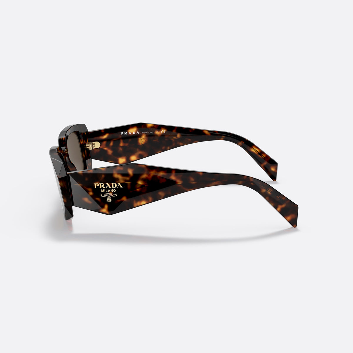 Prada PRADA PR 17WS 2AU-8C1 H sunglasses, havana geometric frame for women, plain bridge, brand lettering on temples, full-rim frame, side view