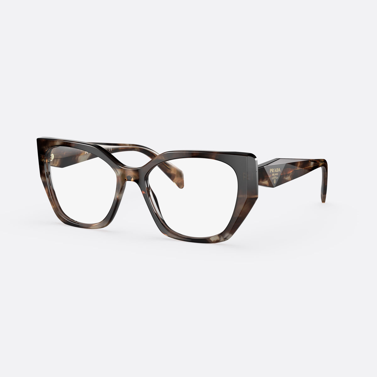 Rame ochelari de vedere Prada PRADA PR 18WV 07R-1O1 B, cat eye maro, pentru femei, punte simplă, stil șa, placă cu logoul brandului pe braț