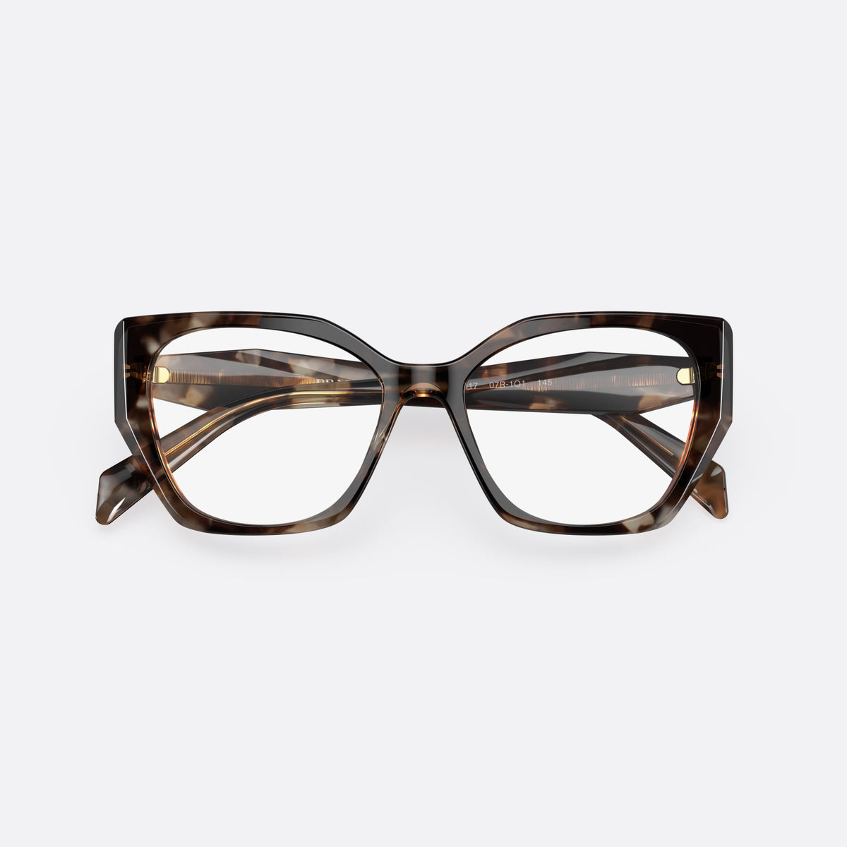 Prada PRADA PR 18WV 07R-1O1 B eyeglasses, brown cat eye frame for women, plain bridge, saddle style, brand logo plaque on temple, folded