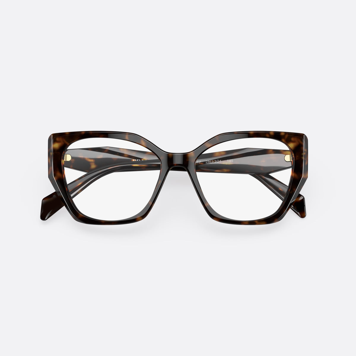 Prada PRADA PR 18WV 2AU-1O1 eyeglasses, havana cat eye frame for women, plain bridge, brand lettering on temples, folded