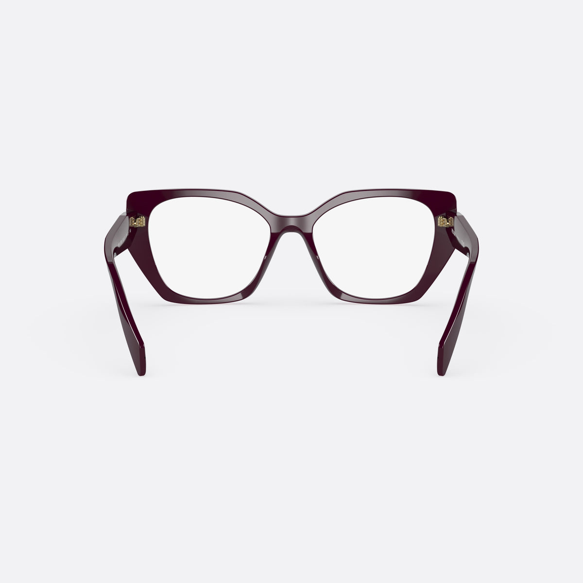 Prada PRADA PR 18WV VIY-1O1 eyeglasses, red cat eye frame for women, plain bridge, brand lettering on temples, full-rim frame, back view